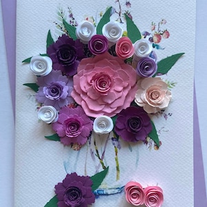 Fleur 3D - Carte quilling, papier d'art, carte de voeux, carte faite main