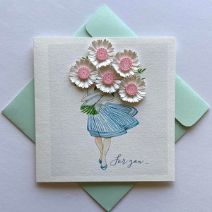 Fleur de fille-carte 3D, papier d'art, carte de voeux, carte Quilling, cartes artisanales, carte faite à la main.
