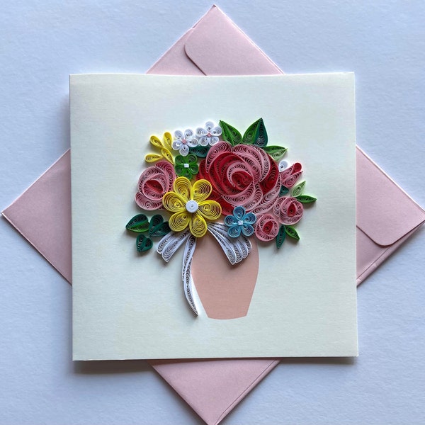 Flower- Quilling Card, Art paper, Greeting Card, Quilling Card, Craft cards, Handmade card.