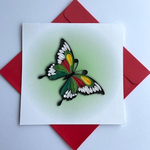 Biglietti di quilling a forma di farfalla, carta artistica, biglietti di auguri, biglietti di quilling, biglietti artigianali, biglietti fatti a mano.