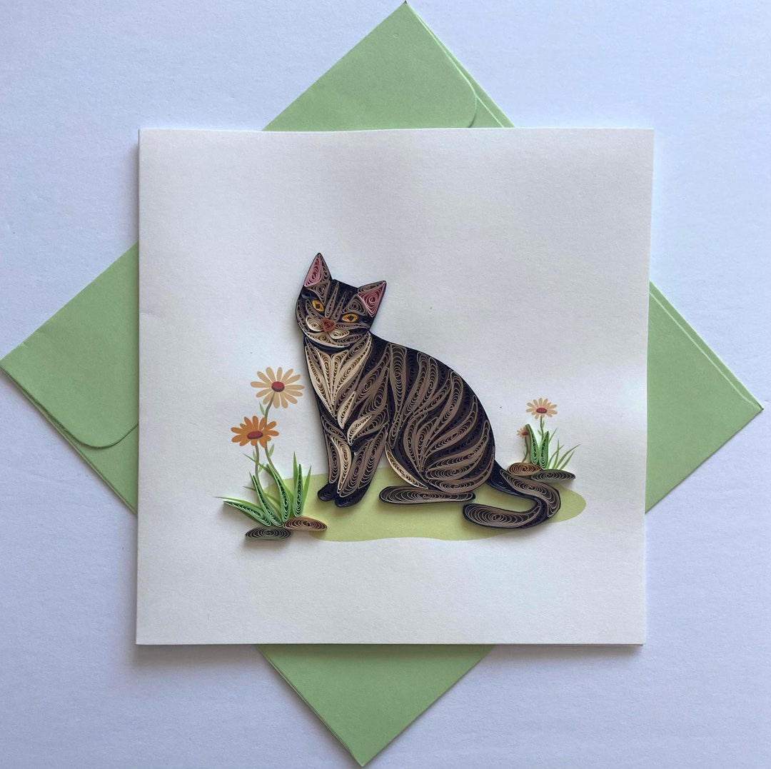 Cat Quilling Card, Art Paper, Greeting Card, Quilling Card, Craft Cards, Handmade Card. Etsy