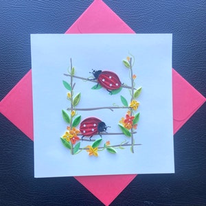 Coccinella - Carta per quilling, Carta artistica, Biglietto d'auguri, Carta per quilling, Biglietti artigianali, Biglietti fatti a mano.