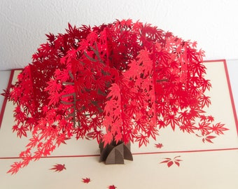 Japanese Maple - Pop Up Card, Art paper, Greeting Card, Quilling Card, Craft cards, Handmade card.