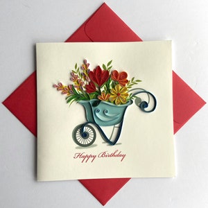 Fleur dans le panier Carte quilling, papier d'art, carte de voeux, carte quilling, cartes artisanales, carte faite main.