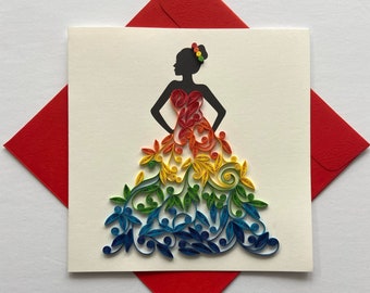 Belle fille - Carte quilling, papier artistique, carte de voeux