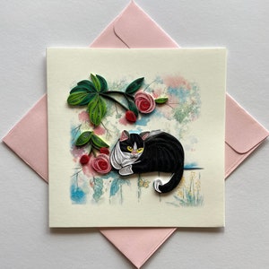 Chat - Carte de quilling, papier d'art, carte de voeux, carte de quilling, cartes d'artisanat, carte faite main.