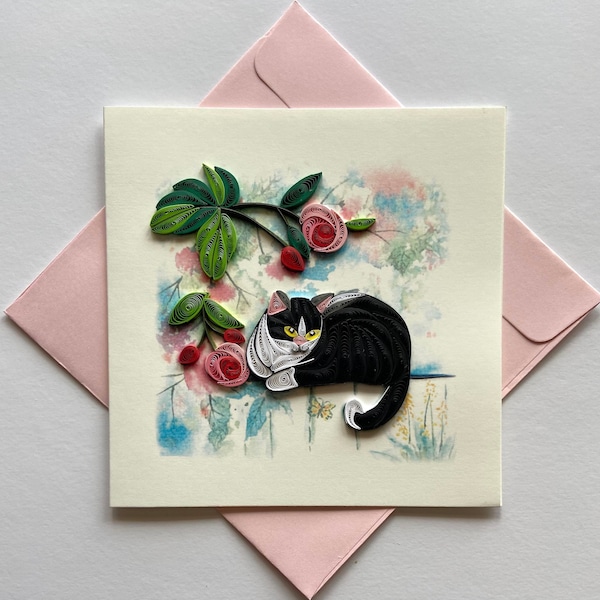 Cat- Quilling Card, Art paper, Greeting Card, Quilling Card, Craft cards, Handmade card.