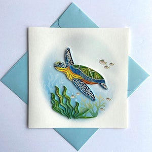 Zeeschildpadkaart, kunstpapier, wenskaart, filigraankaart, ambachtelijke kaarten, handgemaakte kaart.