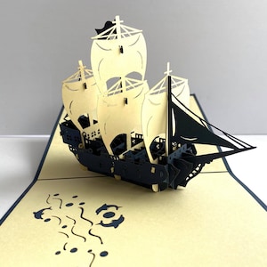 Tall Ship Blue - Carte pop-up, papier d'art, carte de voeux, carte de Quilling, cartes d'artisanat, carte faite main.