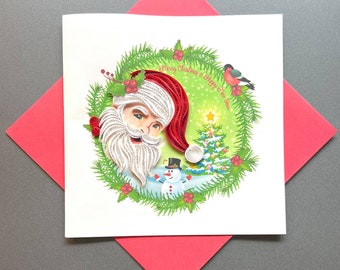 Noël - Carte quilling, papier d'art, carte de voeux, carte faite main.