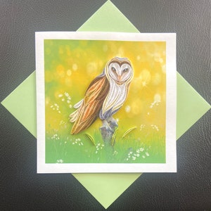 Chouette - Carte quilling, carte de voeux, papier d'art, carte faite main.