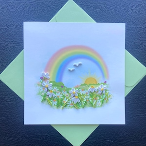 Regenbogen -Quilling Karte, Kunstdruckpapier, Grußkarte, handgemachte Karte.