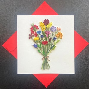 Fleur - Carte de quilling, papier d'art, carte de voeux, carte de quilling, cartes d'artisanat, carte faite main.