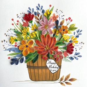Carte d'anniversaire quilling, papier d'art, carte de voeux, carte quilling, cartes artisanales, carte faite main.