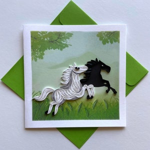 Paar Pferd- Quilling Karte, Kunst Papier, Grußkarte, Quilling Karte, Handwerk Karten, Handgemachte Karte.