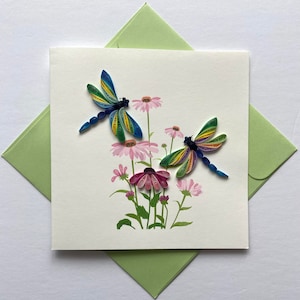 Libellule - Carte de quilling, papier d'art, carte de voeux, carte de quilling, cartes d'artisanat, carte faite main.