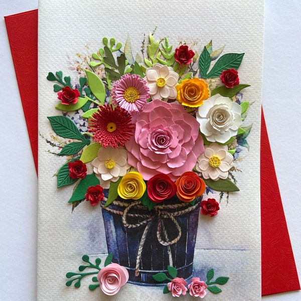 Flower- 3D card, Art paper, Greeting Card, Quilling Card, Craft cards, Handmade card.