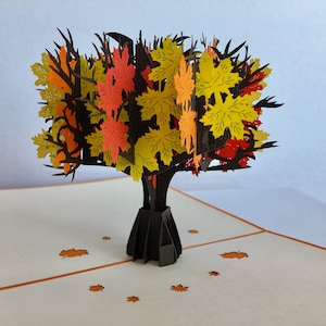 Folhas de outono - Cartão pop-up, papel artístico, cartão comemorativo, cartão quilling, cartões artesanais, cartão feito à mão.