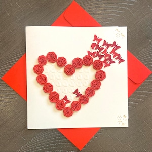 Coeur - carte quilling, carte de voeux, papier d'art.