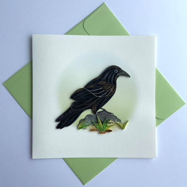 Crow Bird Quilling card, Art paper, Greeting Card, Quilling Card, Craft cards, Handmade card.