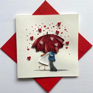 Paar unter einem Regenschirm - Quilling Karte