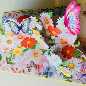Flower- butterfly Pop Up Card, handmade card, art paper