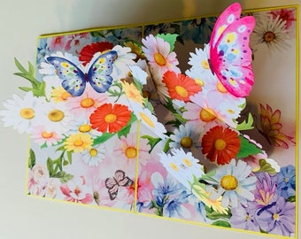 Flower- butterfly Pop Up Card, handmade card, art paper