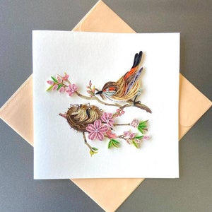 Oiseaux - Carte de quilling, papier d'art, carte de voeux, carte de quilling, cartes d'artisanat, carte faite main.