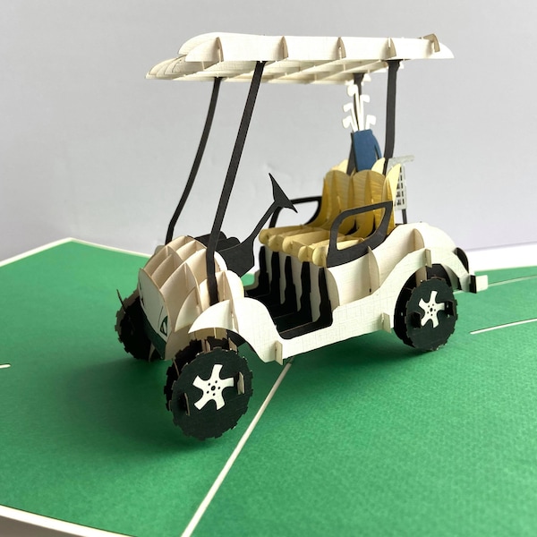 Golf Cart - Pop Up Card, Art paper, Greeting Card, Quilling Card, Craft cards, Handmade card.