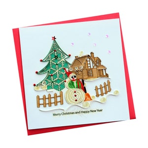 Noël au village - Carte quilling, papier d'art, carte de voeux, carte faite main.