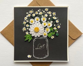 Carte de quilling de fleurs, papier d'art, carte de voeux, carte de quilling, cartes d'artisanat, carte faite main.