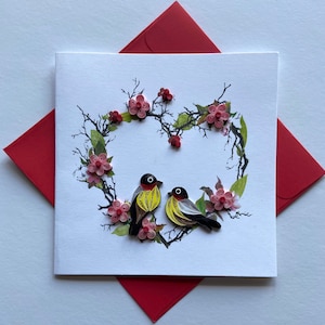 Bird & Love- Quilling Karte, Kunstdruckpapier, Grußkarte, Quilling Karte, handgemachte Karte.