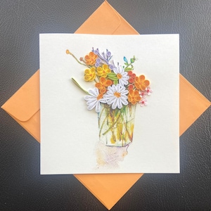Fleur- Quilling Card, Papier d’art, Carte de vœux, Cartes artisanales, Carte faite à la main.