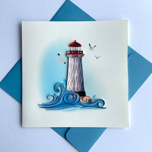 Carta quilling a forma di faro, carta artistica, biglietto d'auguri, carta quilling, biglietti artigianali, carta fatta a mano.