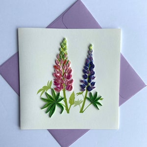 Carte quilling fleur de lupin, papier d'art, carte de voeux, carte quilling, cartes artisanales, carte faite main.