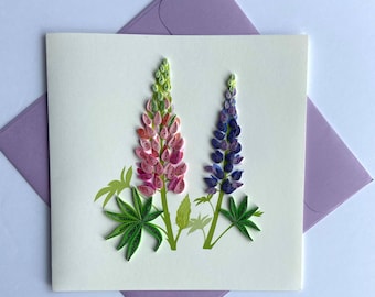 Lupin flower Quilling Card, Art paper, Greeting Card, Quilling Card, Craft cards, Handmade card.