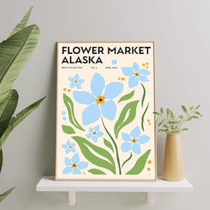 Flower Market Poster Alaska, Botanical Poster, Flower Market Wall Set, Botanical Wall Art, Digital Art Print Set, Flower Market Print