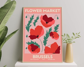 Flower Market Poster, Brussels, Botanical Poster, Flower Market Wall Set, Botanical Wall Art, Digital Art Print Set, Flower Market Print