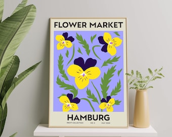 Cartel del mercado de flores de Hamburgo, cartel botánico, conjunto de pared del mercado de flores, arte de pared botánico, conjunto de impresión de arte digital, impresión del mercado de flores