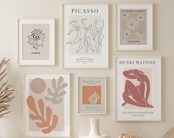 Gallery Wall Set of 6, Exhibition Gallery Wall art set, Matisse, Flower Market, Picasso, Keith Haring, Set of Printable Prints Gallery Wall