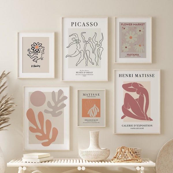 Gallery Wall Set of 6, Exhibition Gallery Wall art set, Matisse, Flower Market, Picasso, Keith Haring, Set of Printable Prints Gallery Wall