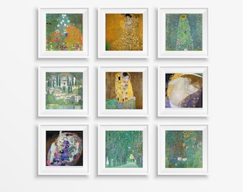 Gustav Klimt Set of 9 Prints, Klimt Gallery Wall Set, Digital Art Print Set, The Kiss Print, Poster Print Wall Art, Modern Printable Art