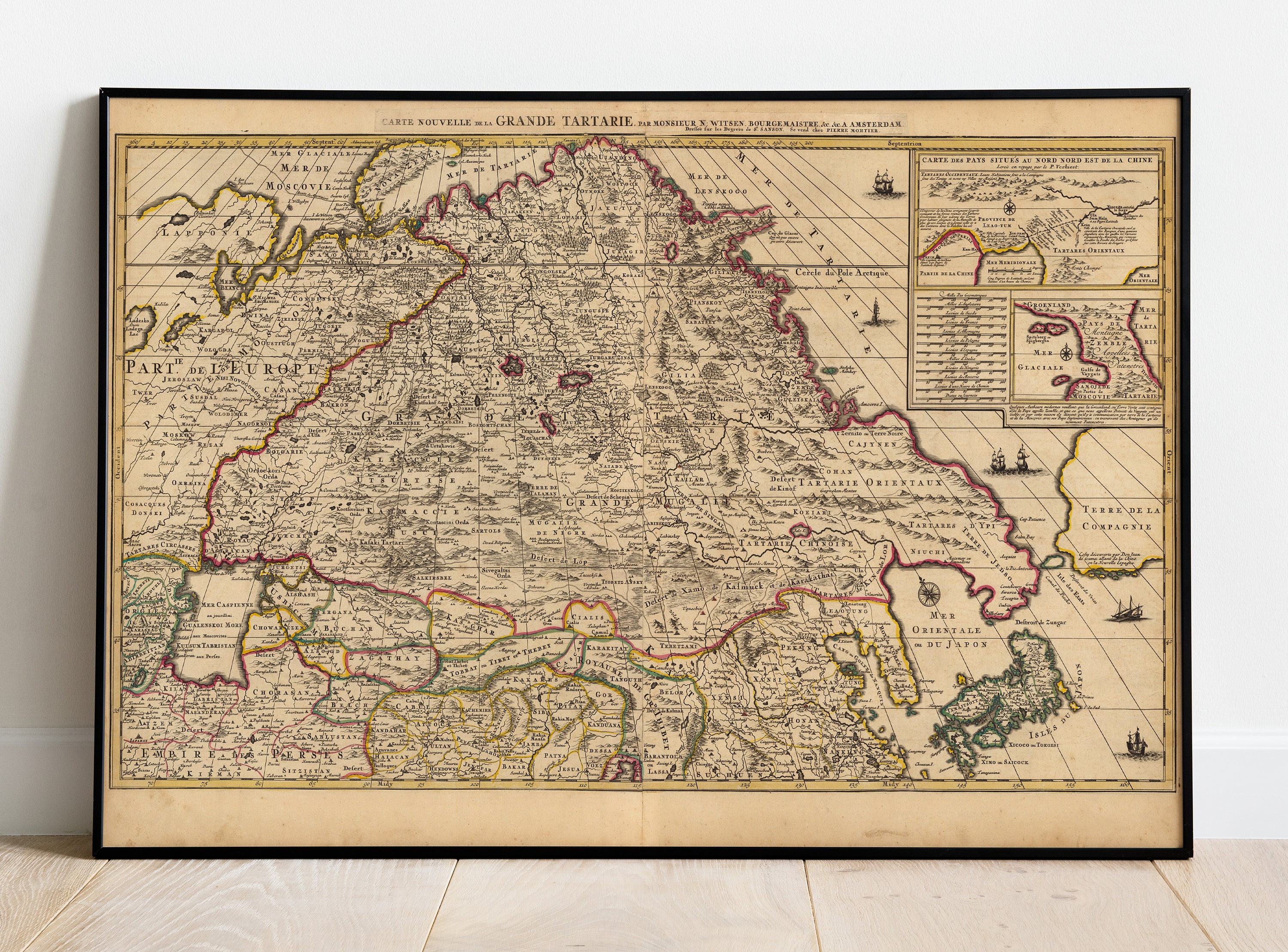 1708 Map of Grande Tartarie, Tartaria, Caspian Sea, China, Korea, Japan, Mugalie, Karakathai, Kalmuck, Zagatai, Okraina, Casan, Cosacques