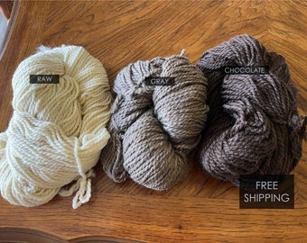 2-Ply Yarn - Washed & Combed or Carded Wool, Available in Natural Colors - High-Quality Wool for Knitting, Crochet, RAW, CHOCOLATE, and GRAY