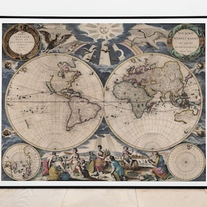 1667 Kaart van de wereld, Nieuwe Werelt Kaert, Antieke Kaart, Atlas Kaart, Tartaria, Remaier, Sablestan, Baida, Colmak, Ayaman Arabië, Zanhaga