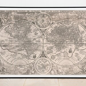 1594 Antique map, Atlas map, map of the world, Orbis Terrarum Typus de Integro Multis in Locis Emendatus. Carte generale de tout l'Unevers