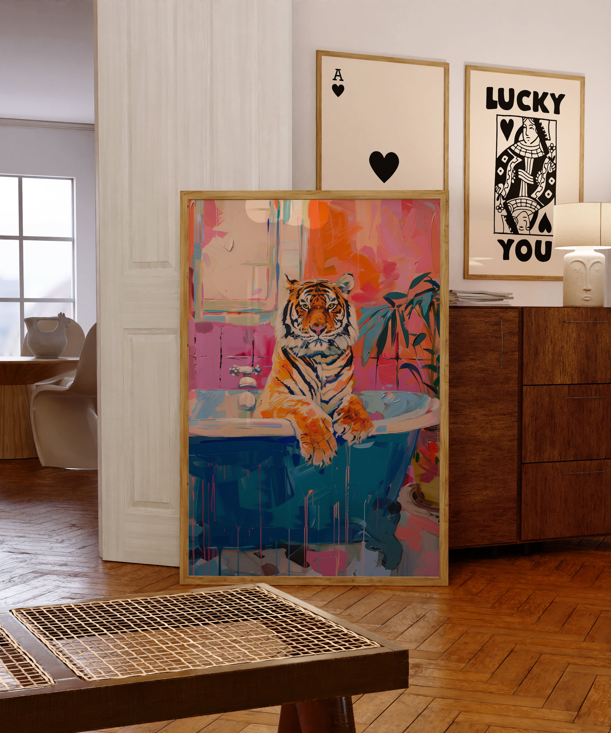 Bathroom Wall Art, Fun Art, Tiger Poster, Art Prints Trendy, Tiger In a Bath Print, Preppy Wall Art, Trendy Decor, Maximalist Dopamine Decor