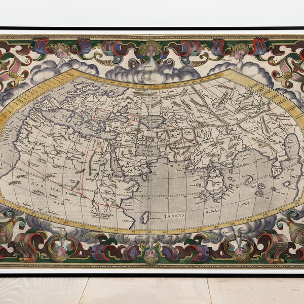 1618 Map of the World, Asia, Aria, Germania, Belgica, Iberia, Garamantes, Taprobana, Serica, Scythia, Sogdiana, Bactriana, India, Arabia