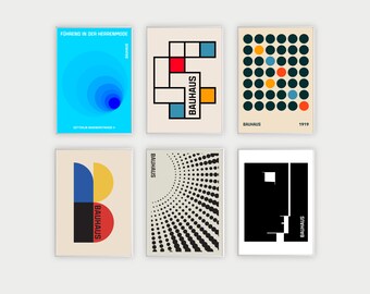 Bauhaus Conjunto de 6 grabados, Ausstellung, Decoración de pared, Exposición de arte mural, Cartel de la Bauhaus, Exposición del museo Arte de pared imprimible Descarga digital