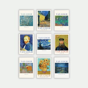 Van Gogh Print Set of 9, Vincent Van Gogh Wall Art, Almond blossom, The Starry Night , Gallery Wall Art Set, Dutch Post-Impressionism